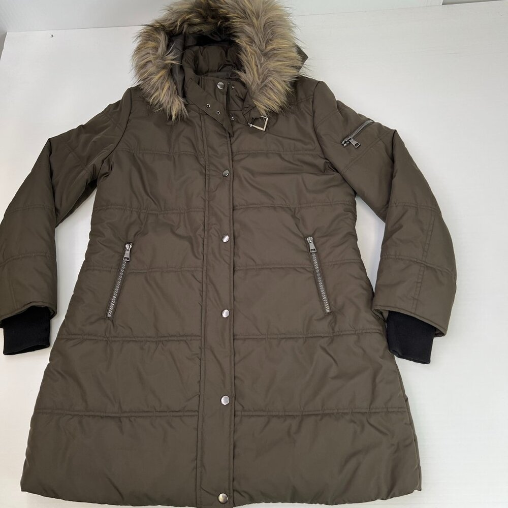 Maralyn & Me Jacket Women Extra Large Puffer Faux Fur Hood Work Zip Coat Core Ex